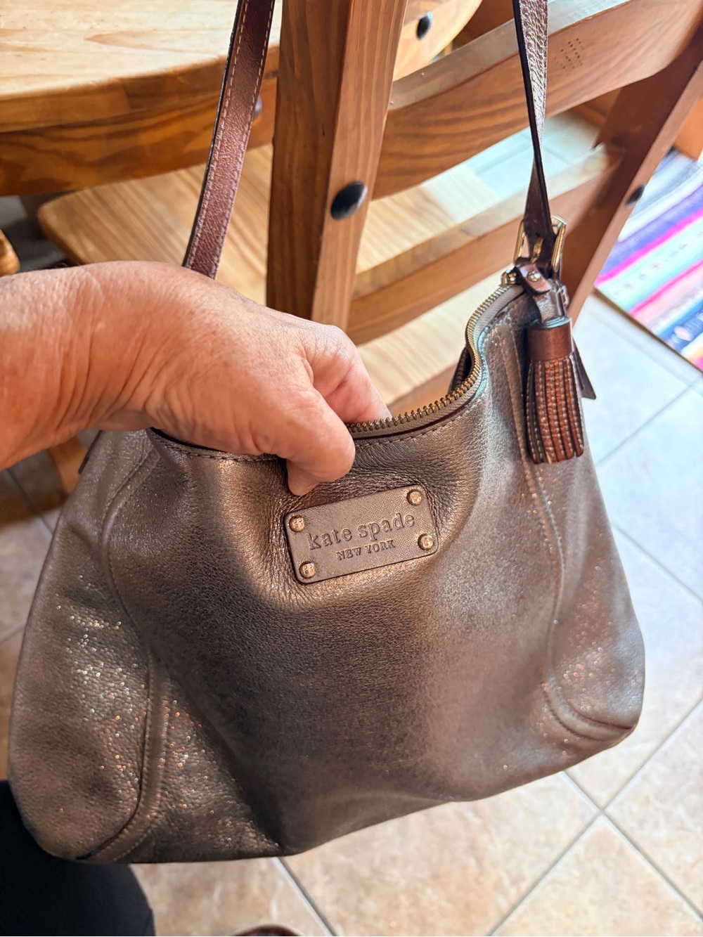 Kate Spade silver /bronze medium bag